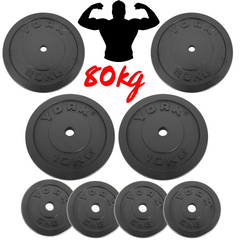York Barbell Weight Lifting Starter Set - Bench, Solid Steel Bars & 80kg Weights