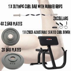 York Barbell C19CB Adjustable Seated Curl Bench Set Bundle
