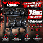 York Barbell 78KG Vinyl Kettlebell Bundle & 2-Tier Storage Rack