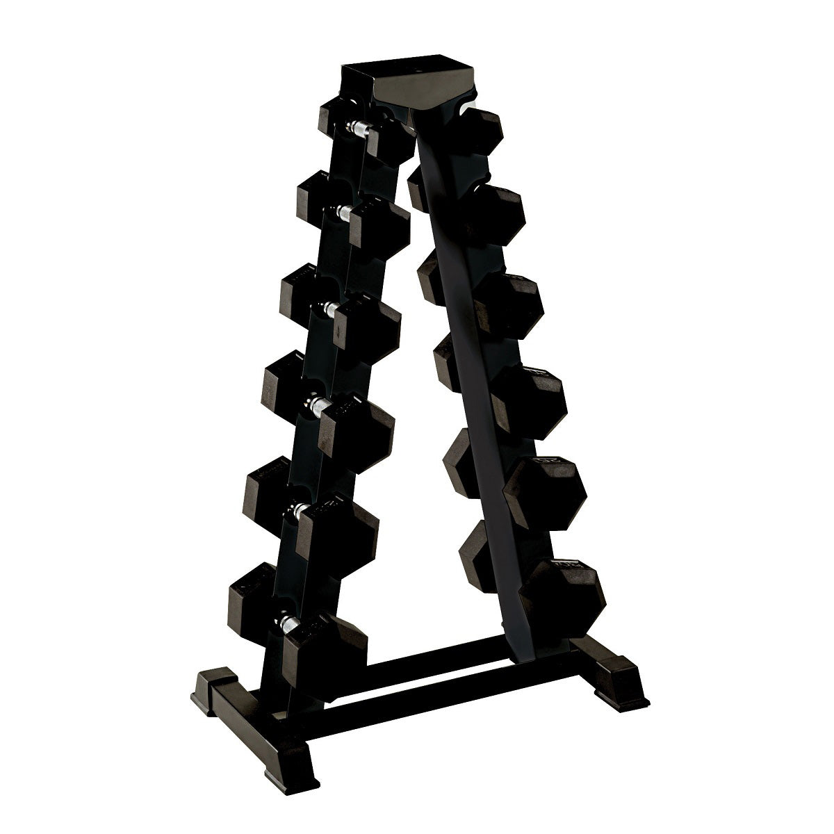York Barbell 1.25 KG - 12.5 KG Rubber Hex Dumbbell Set and A Frame Rack, York Fitness