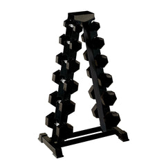 York Barbell 1.25 KG - 12.5 KG Rubber Hex Dumbbell Set and A Frame Rack, York Fitness