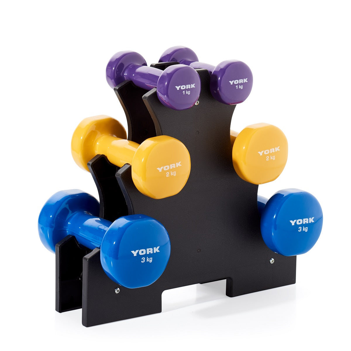 York Fitness Vinyl Dipped Dumbbell 12 KG Set with Stand, York Fitness