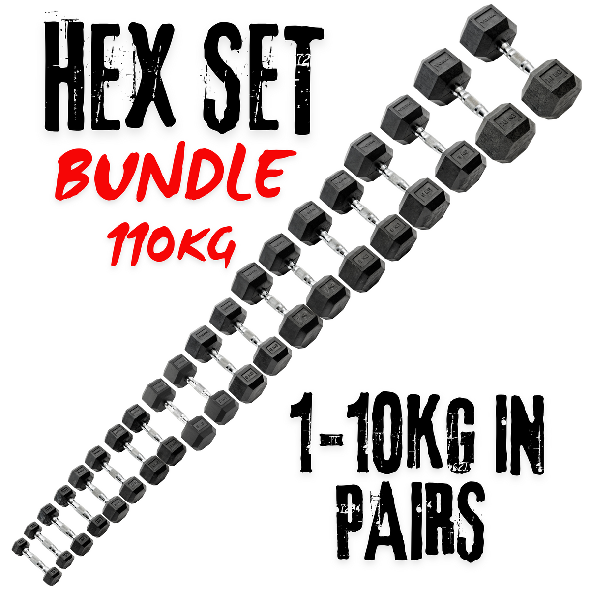 York Barbell 1kg-10kg rubber hex dumbbells set