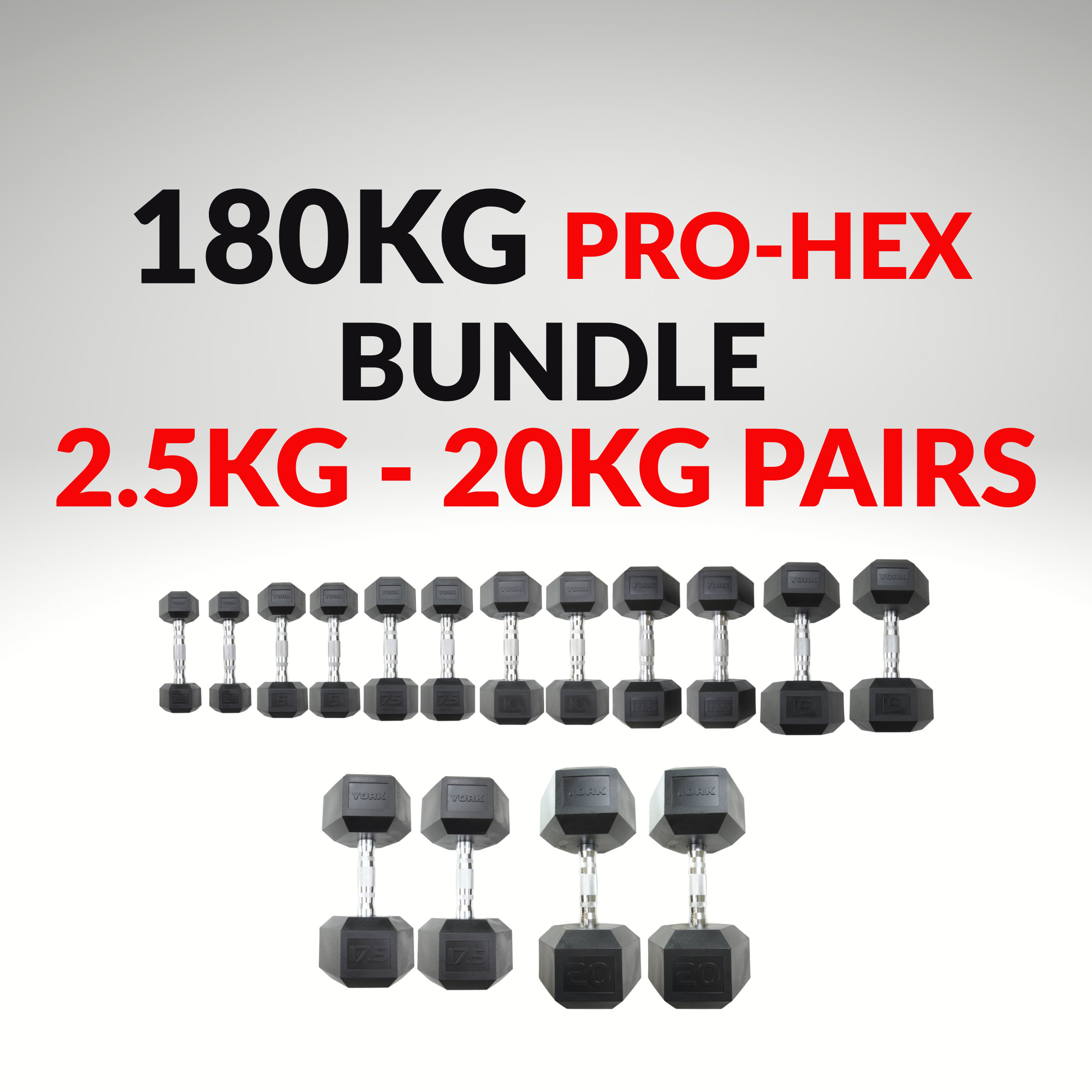 York Barbell 180KG Hex Dumbbell & Rack Bundle Set