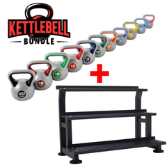 York Fitness Vinyl 2-20kg Colourful Kettlebells Bundle & 3-tier rack