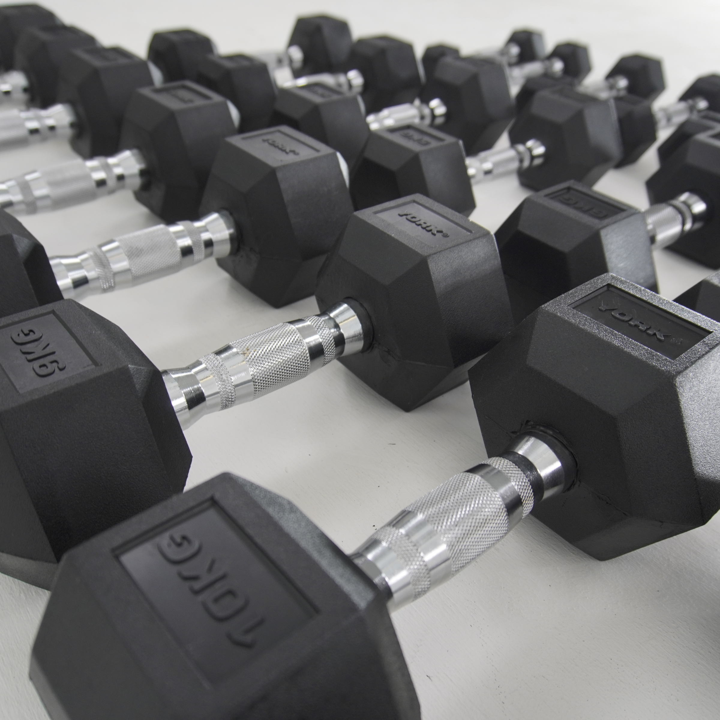 York Barbell 1kg-10kg rubber hex dumbbells with rack Bundle