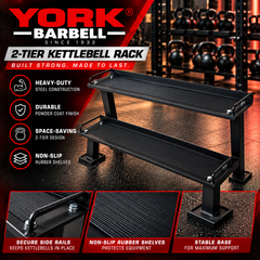 York Barbell 70 KG NEO / Vinyl kettlebell Bundle with 2 tier rack