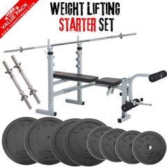 York Barbell Weight Lifting Starter Set - Bench, Bars & 80kg Weights