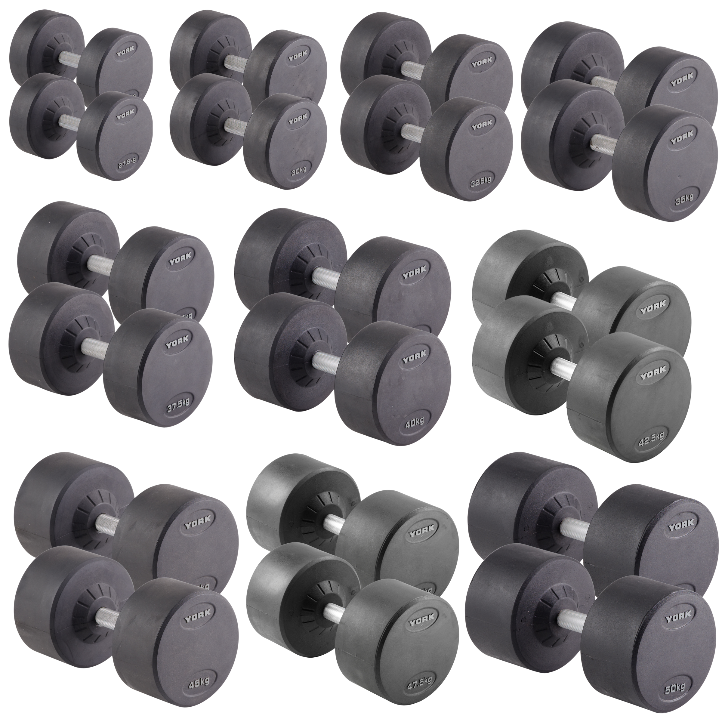 York Barbell PRO style round dumbbell + Rack Bundle 27.5kg – 50kg -Pairs