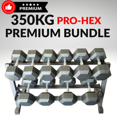 York Barbell 350KG Premium Hex Dumbbell & Angled Rack Bundle Set