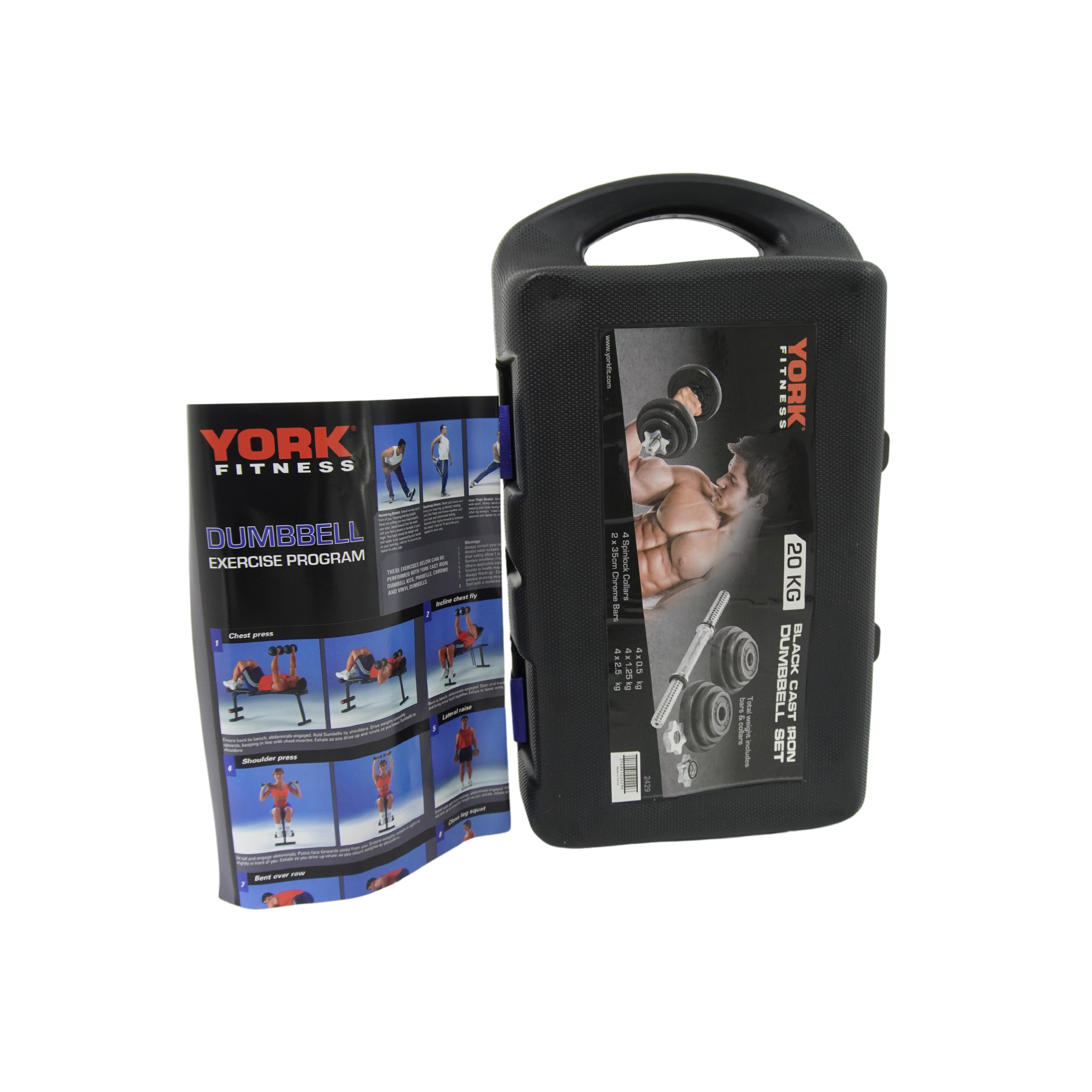 York Fitness 20kg Black Cast Iron Dumbbell Set and Case