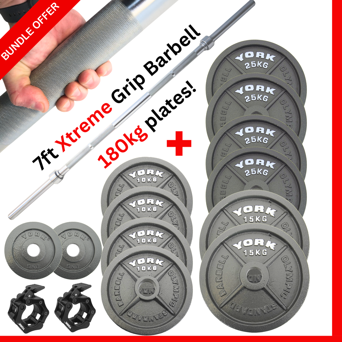 York Barbell "Xtreme" Grip Barbell 180kg Olympic cast Bundle