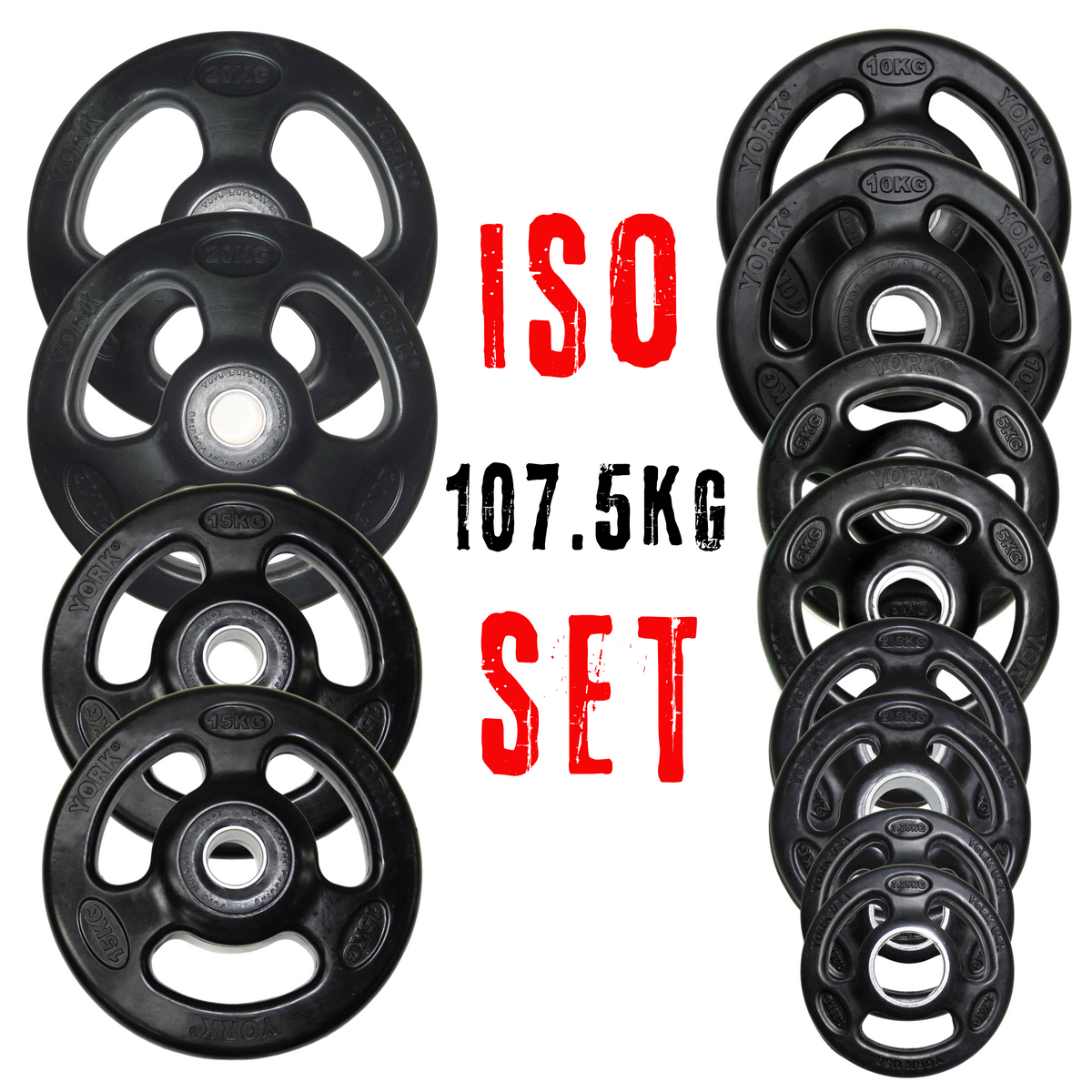 York Barbell ISO-Grip Rubber 107.5kg Olympic Weight Plates set