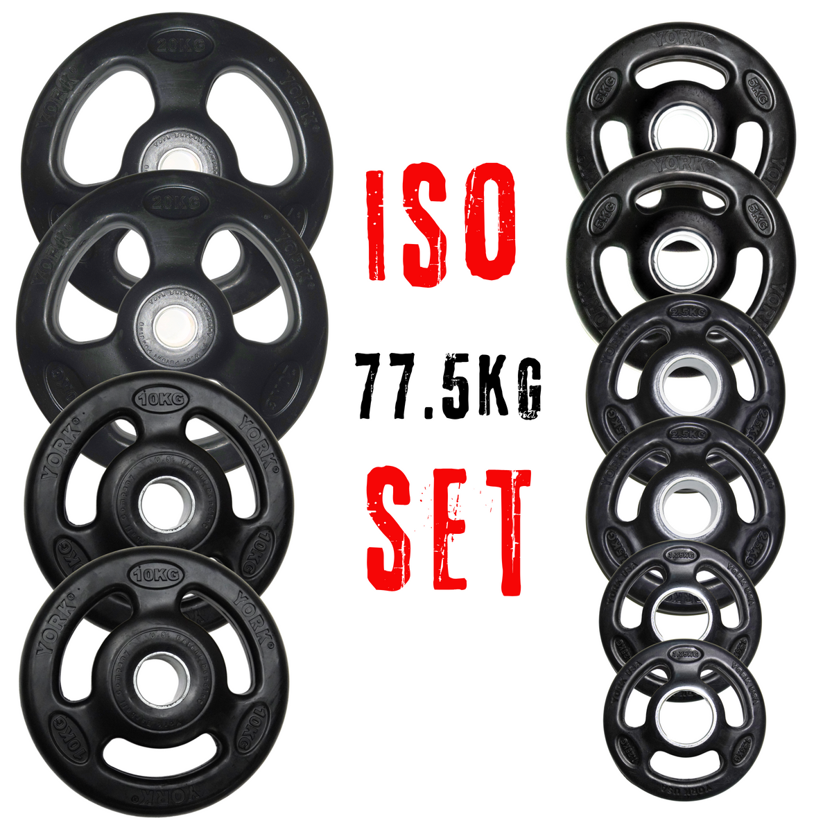 York Barbell ISO-Grip Rubber 77.5kg Olympic Weight Plates set