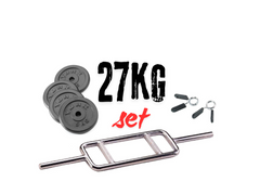 York Fitness Standard 1" Solid Tricep Bar and weight plate set