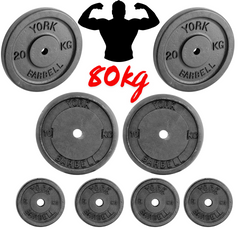 York Barbell Weight Lifting Starter Set - Bench, Bars & 80kg Weights