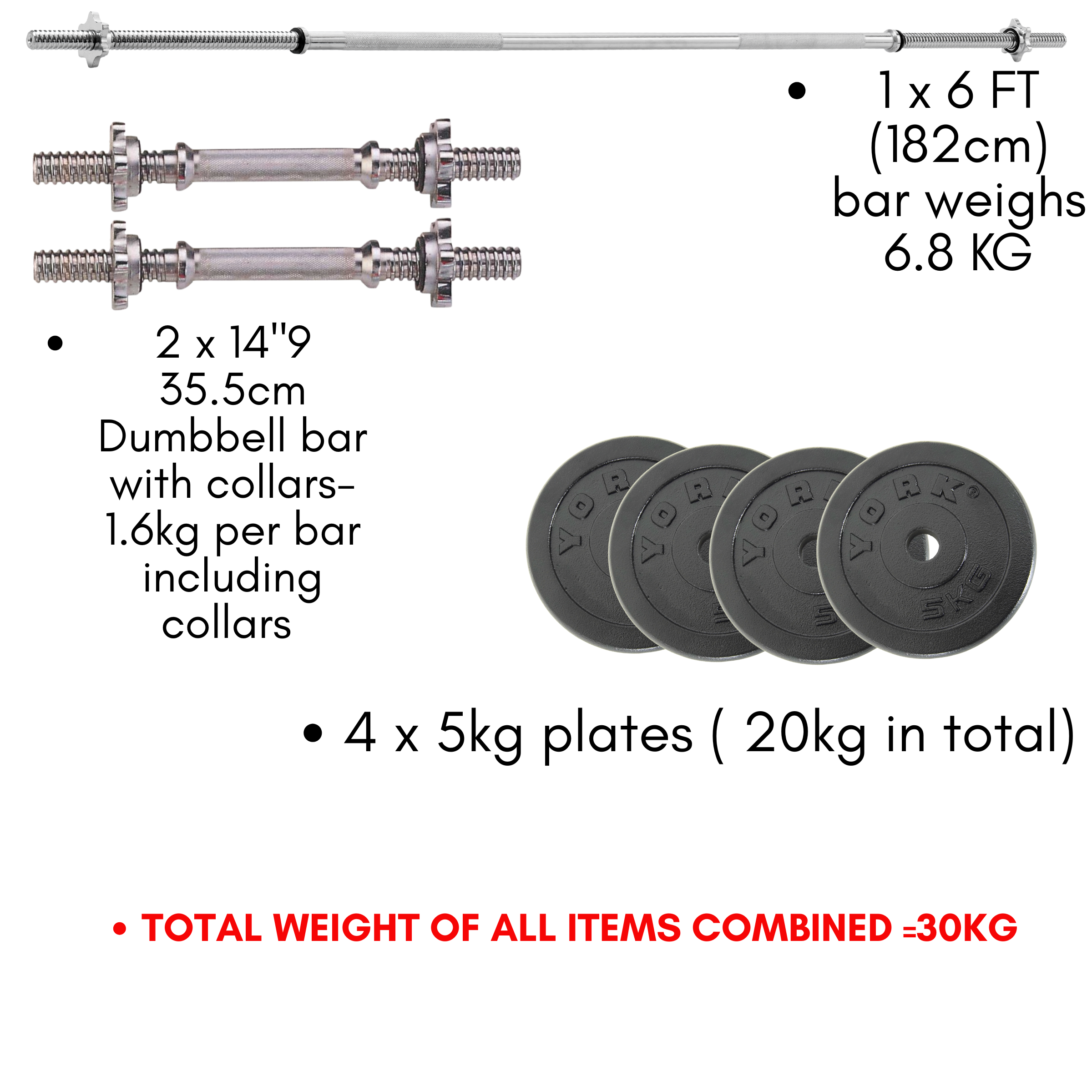 York Barbell 30kg Barbell/Dumbbell Bundle Set