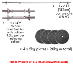York Barbell 30kg Barbell/Dumbbell Bundle Set