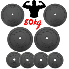 York Barbell Weight Lifting Starter Set - Bench, Bars & 80kg Weights