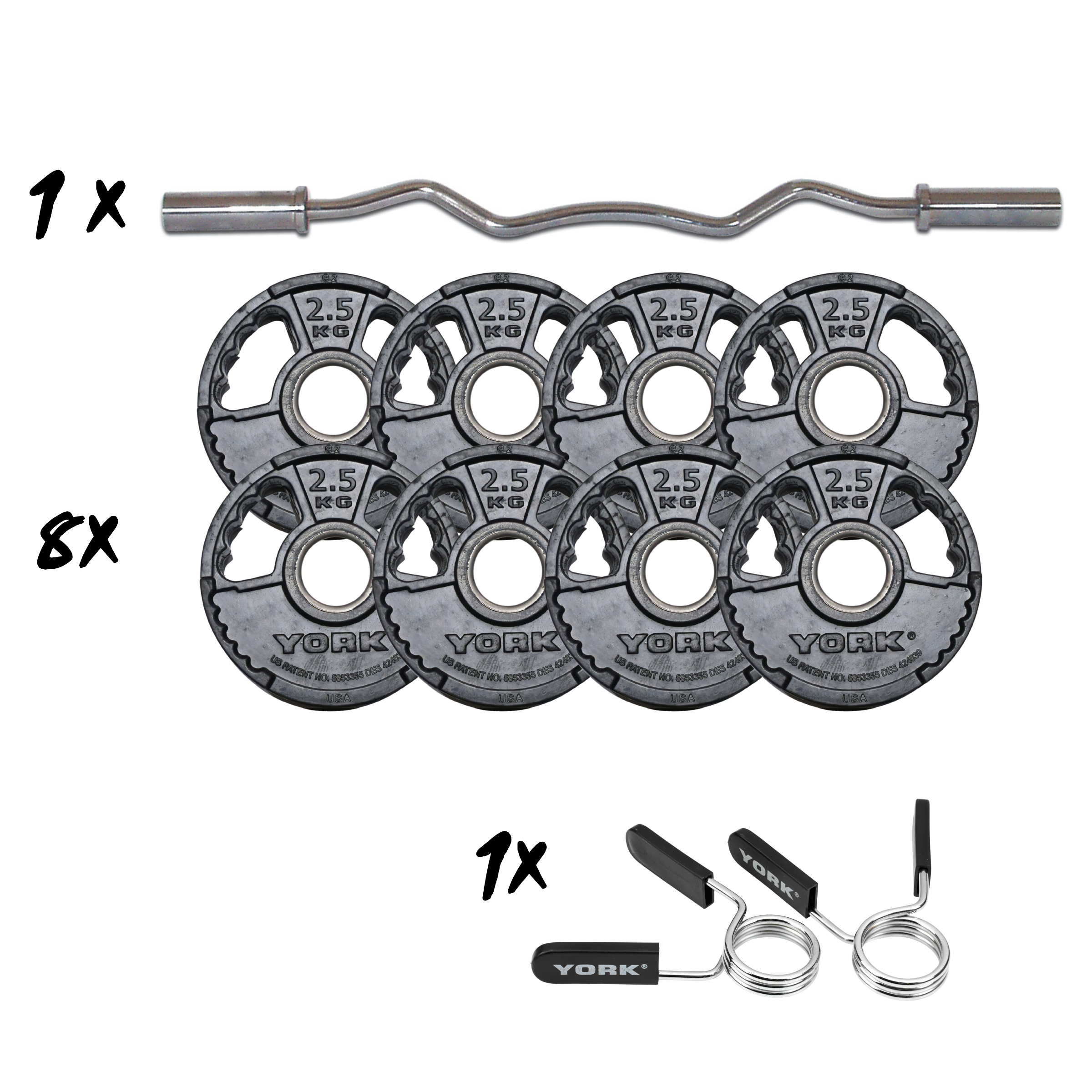 York Barbell G2 Rubber Olympic 28kg EZ-Curl Barbell Set