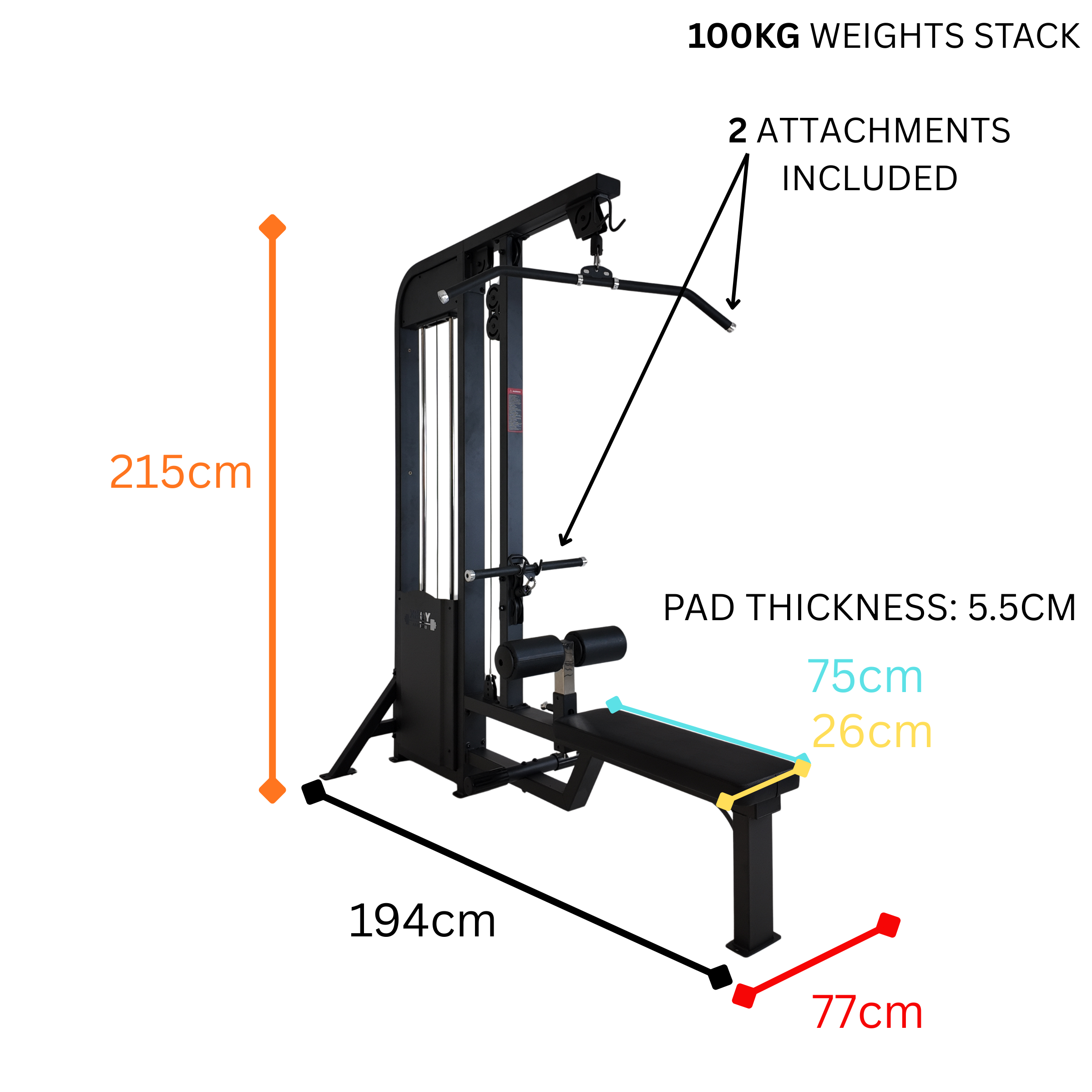 YORK BARBELL C32LR CABLE LAT PULL DOWN AND LOW ROW WITH 100KG WEIGHT STACK