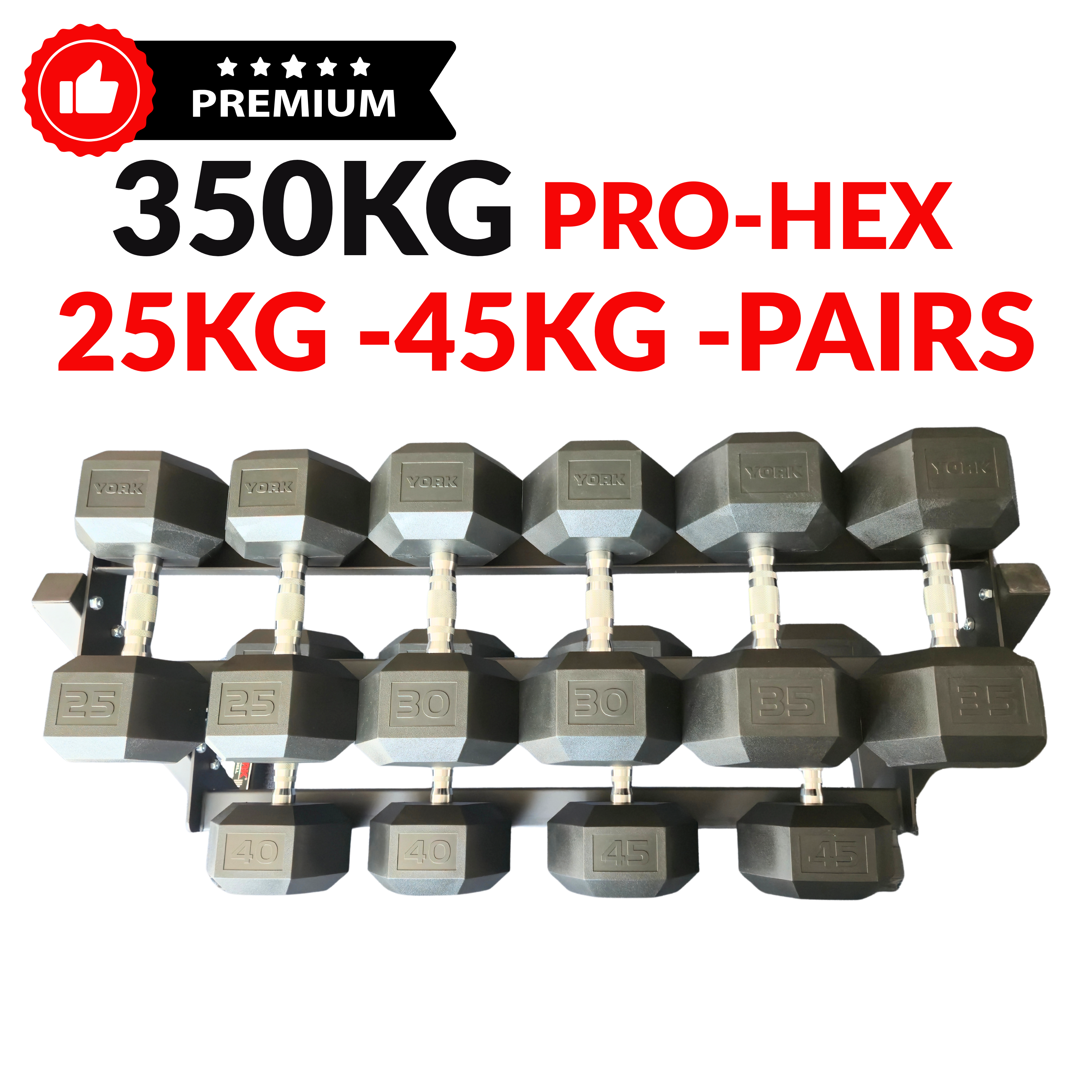 York Barbell 350KG Premium Hex Dumbbell & Angled Rack Bundle Set