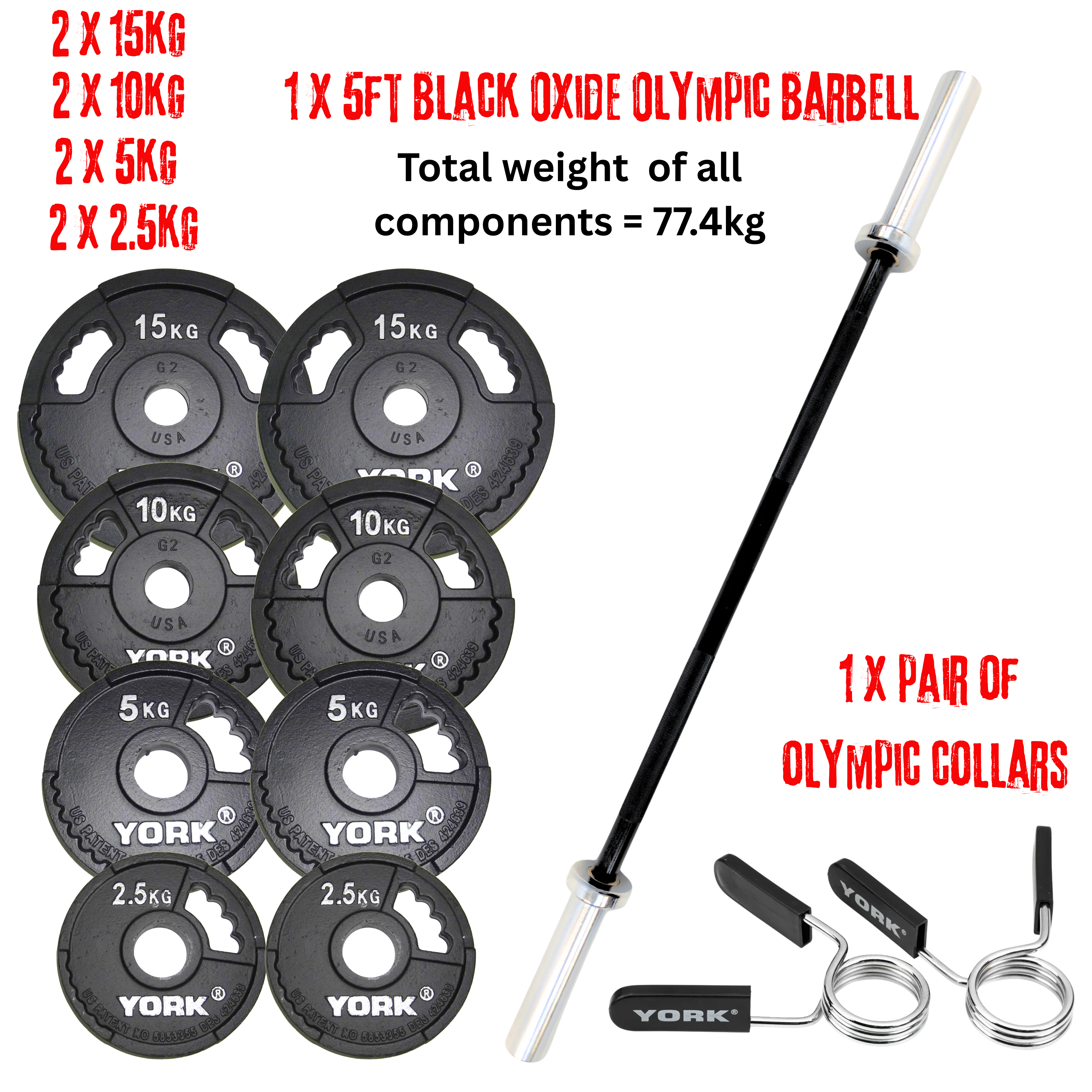 York Barbell G2 Cast Black Onyx Olympic 77kg Barbell Set