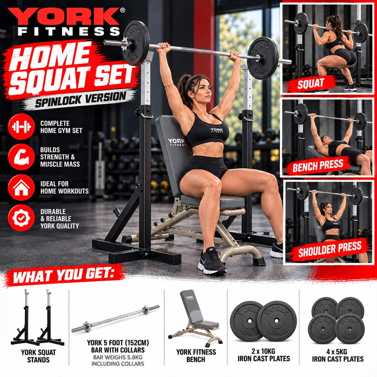 York Fitness Home Squat Set - Spinlock version