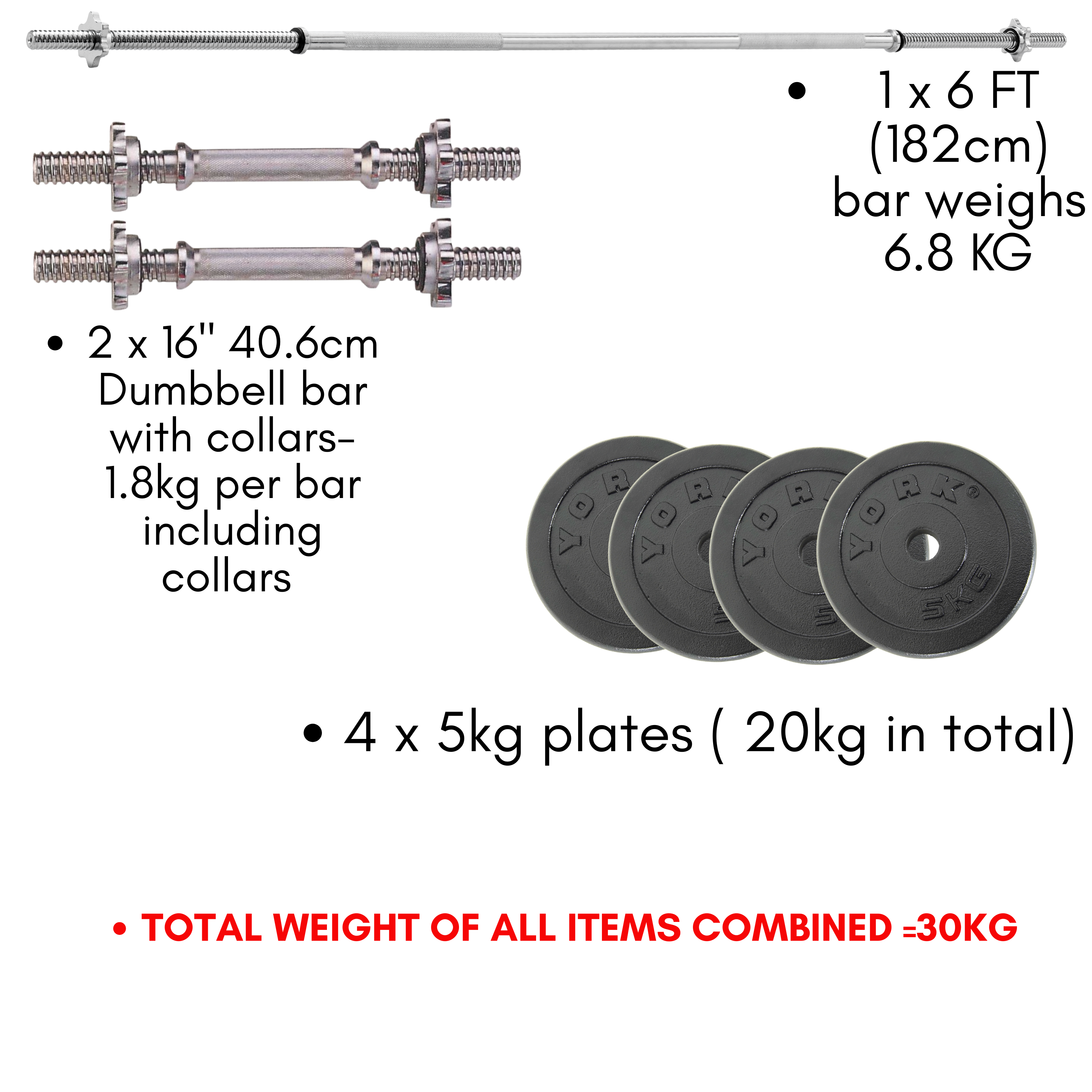 York Barbell 30kg Barbell/Dumbbell Bundle Set