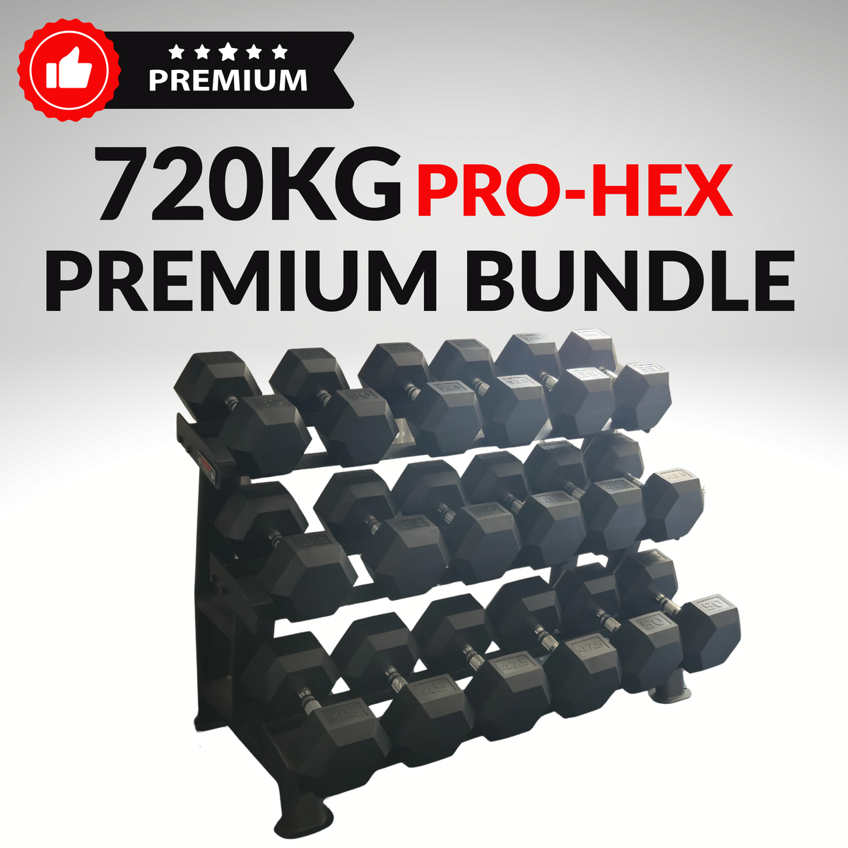 York Barbell Premium 720KG PRO Hex Dumbbell & Rack Bundle Set