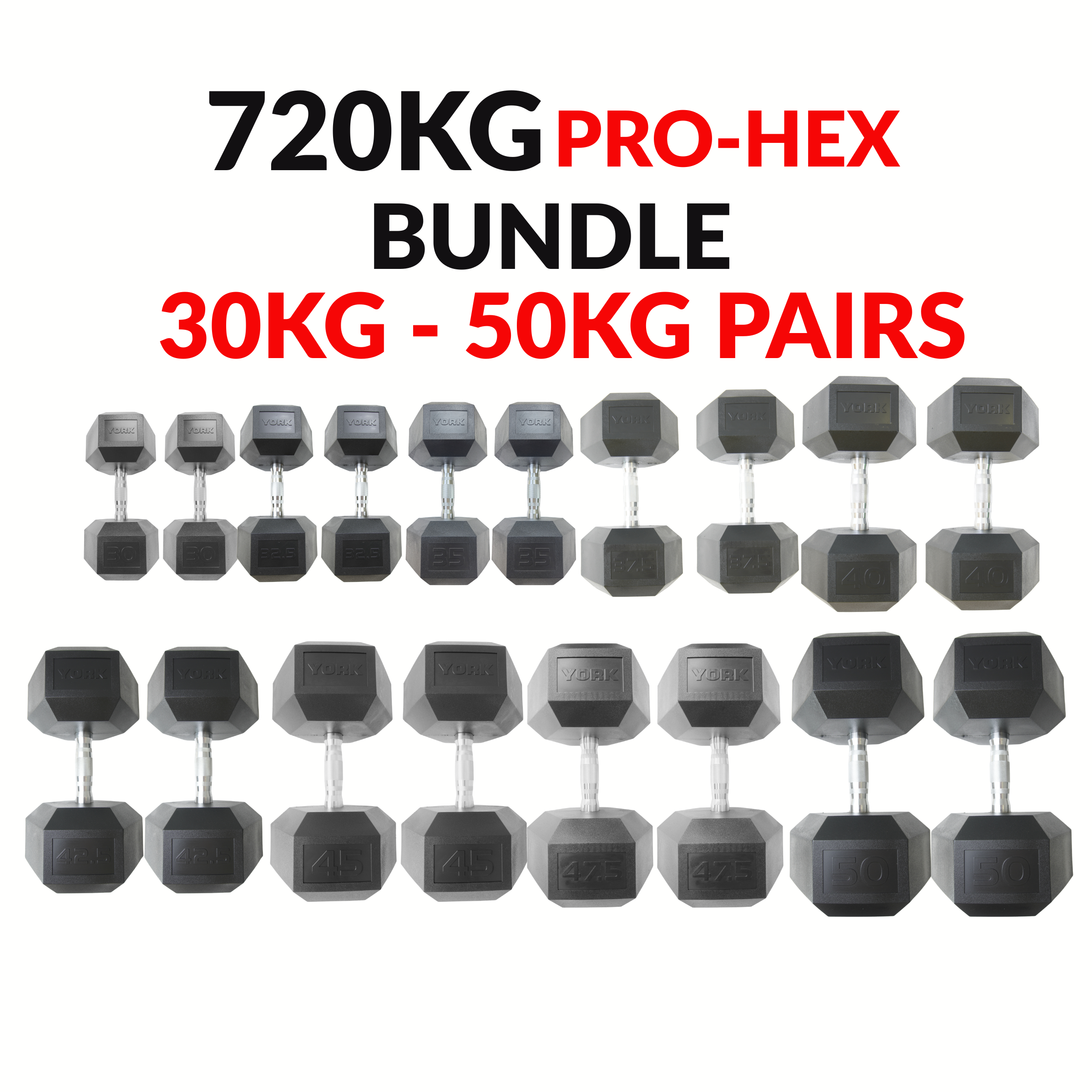 York Barbell 720KG PRO Hex Dumbbell & Rack Bundle Set