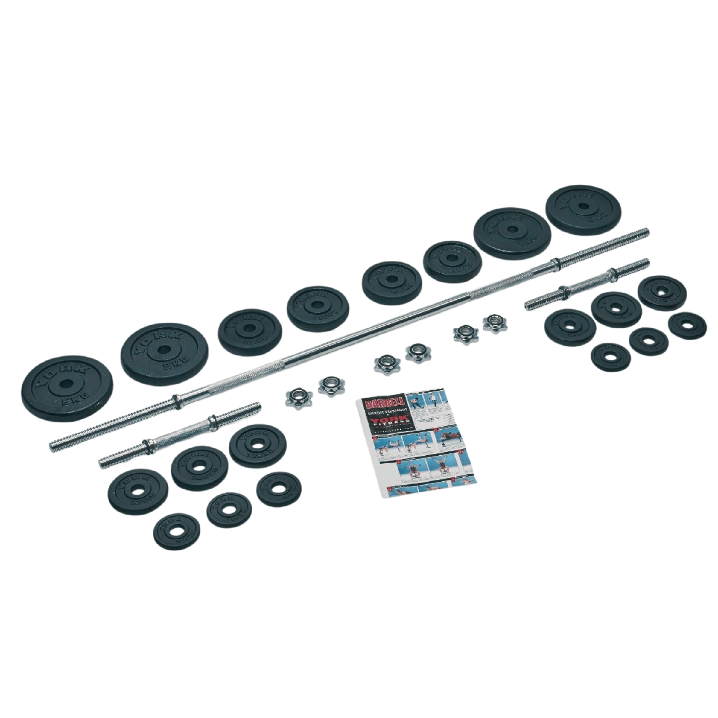York Fitness 50 KG Cast Iron Spinlock Barbell | Dumbbell Set York Fitness 50 KG Cast Iron Spinlock Barbell | Dumbbell Set