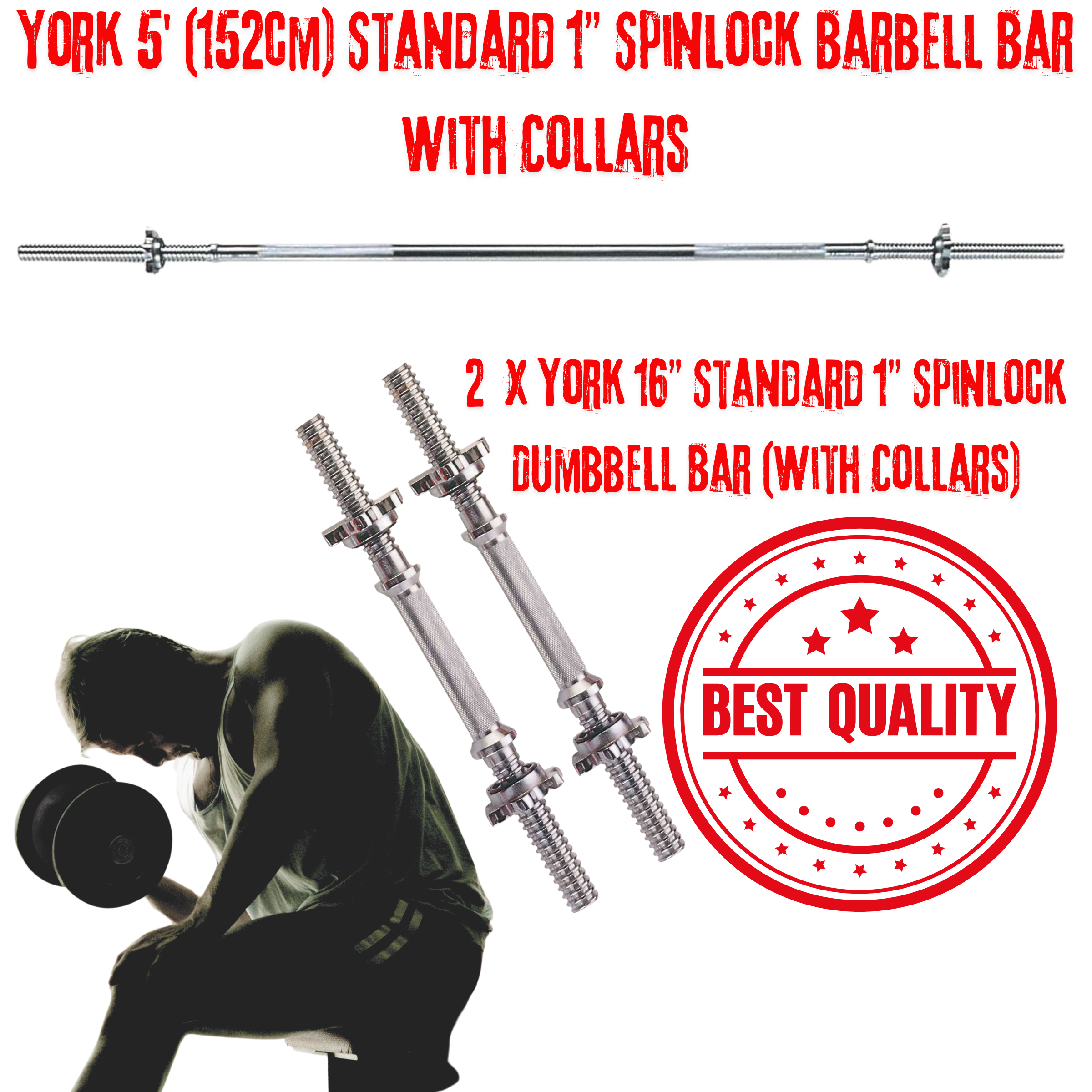 York Barbell Weight Lifting Starter Set - Bench, Bars & 80kg Weights