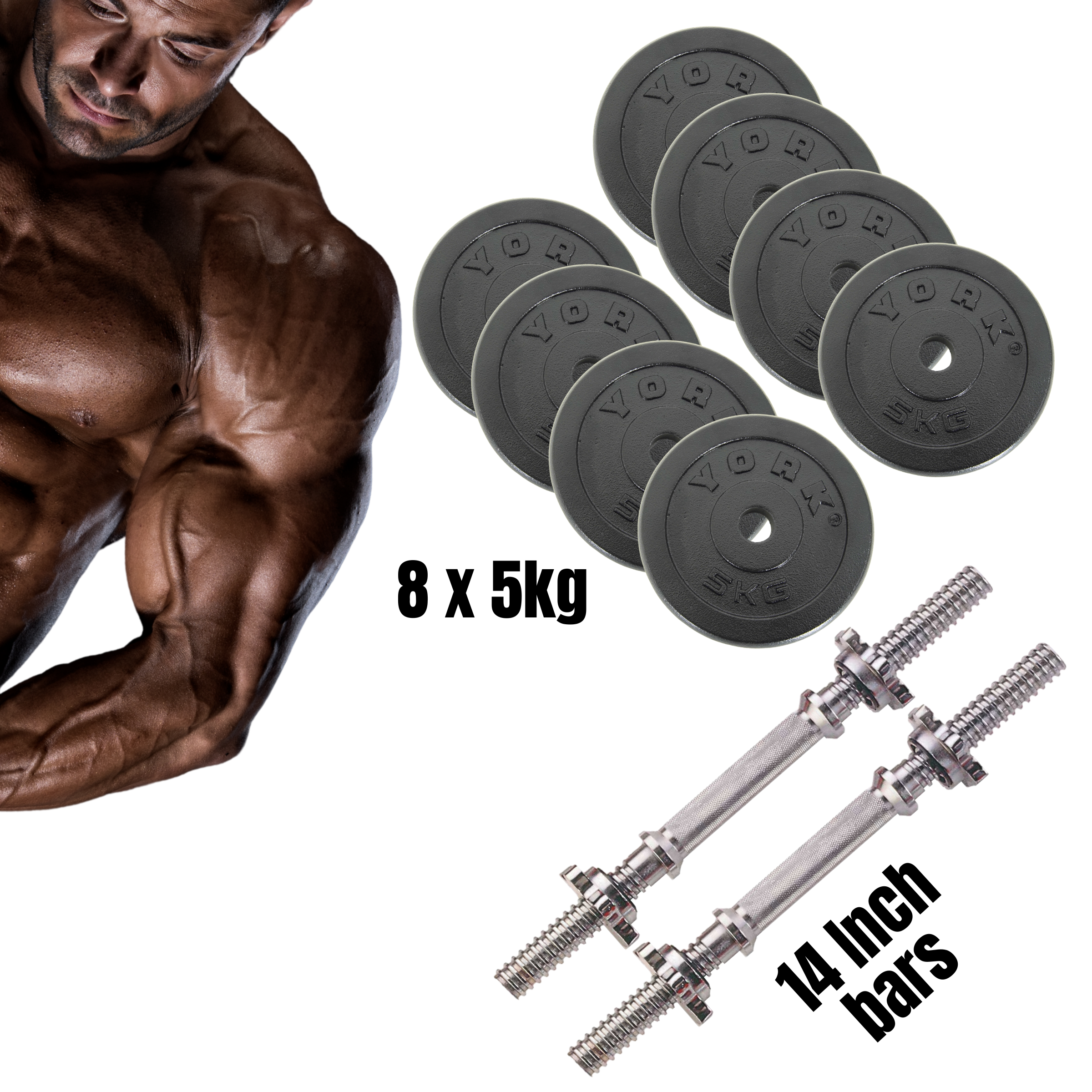 York Fitness 40 KG Black Cast Iron Dumbbell Spinlock Set (2 x 20kg)