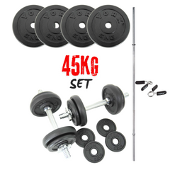 York Barbell 45kg Dumbbell & Solid Barbell Set
