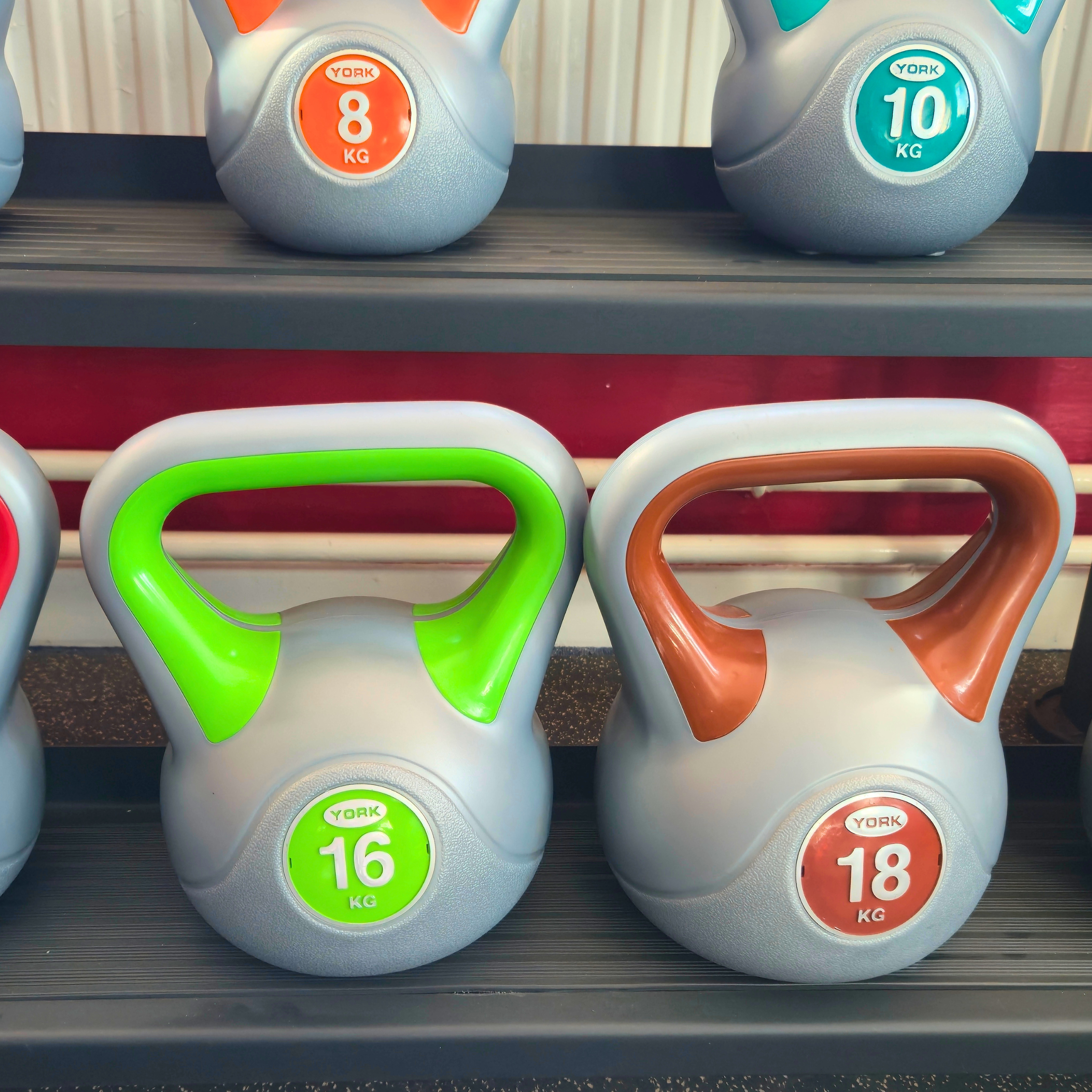 York Fitness Vinyl 2-20kg Colourful Kettlebells Bundle & 3-tier rack