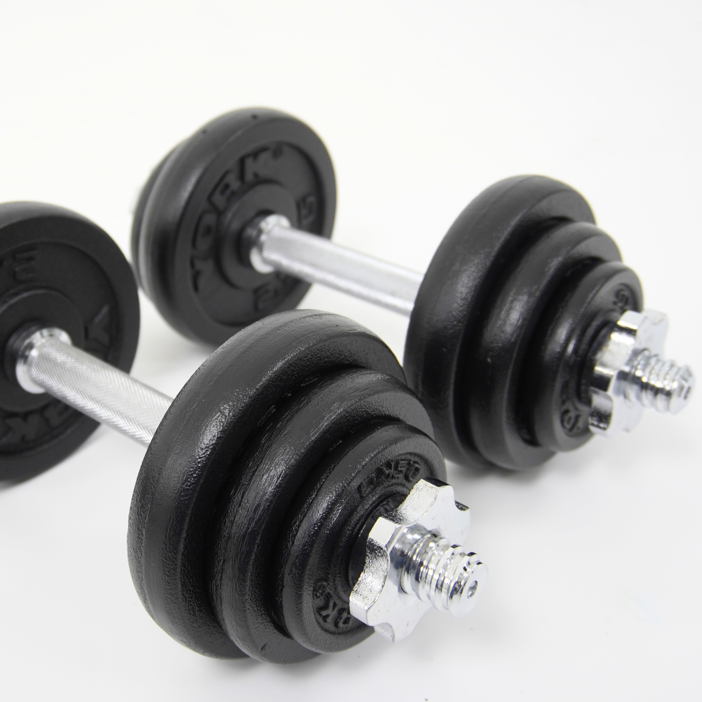 York Fitness 20kg Black Cast Iron Dumbbell Set and Case