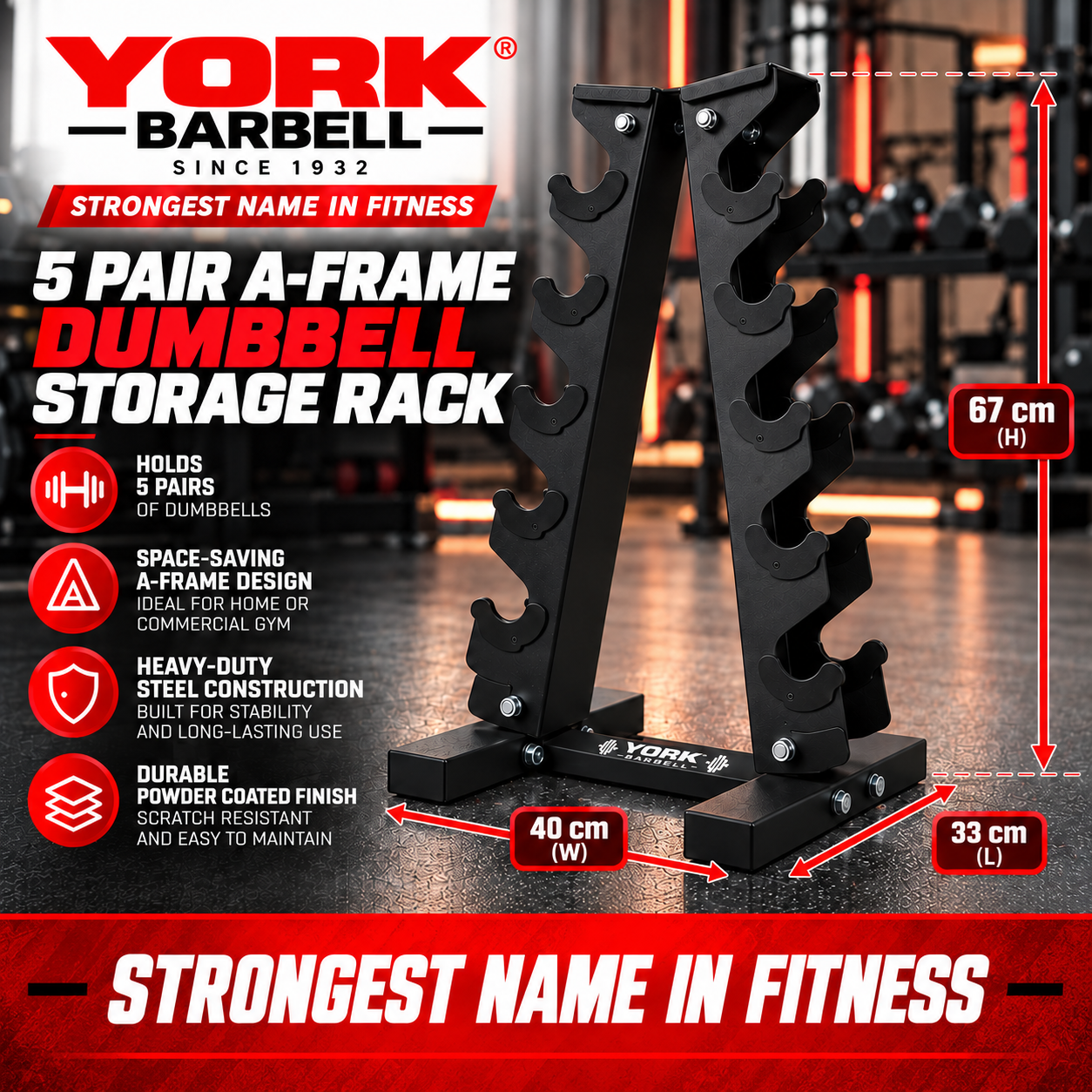 York Barbell 5-Pair A-Frame 15KG NEO HEX Dumbbell Bundle