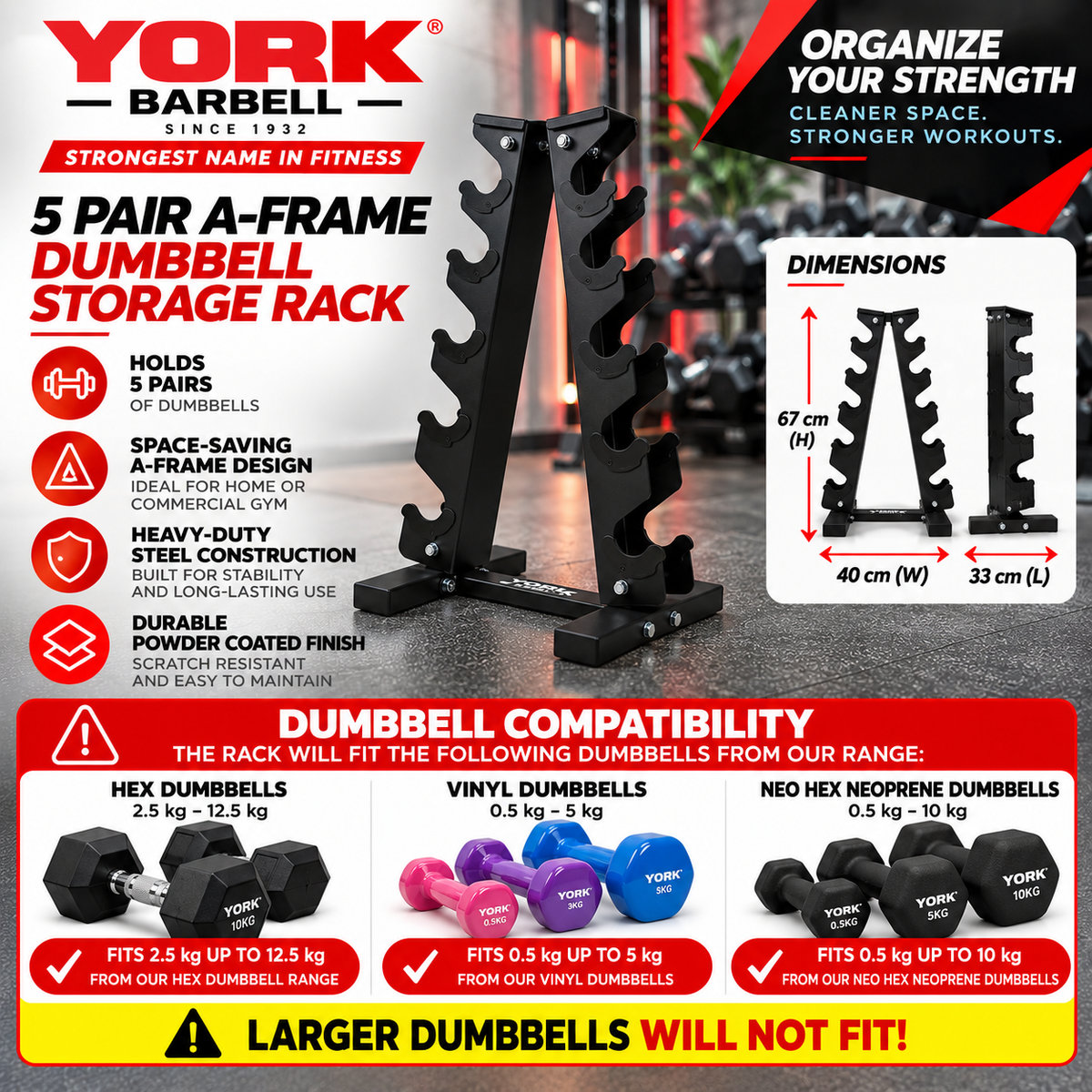 York Barbell 5-Pair A-Frame Dumbbell Storage Rack