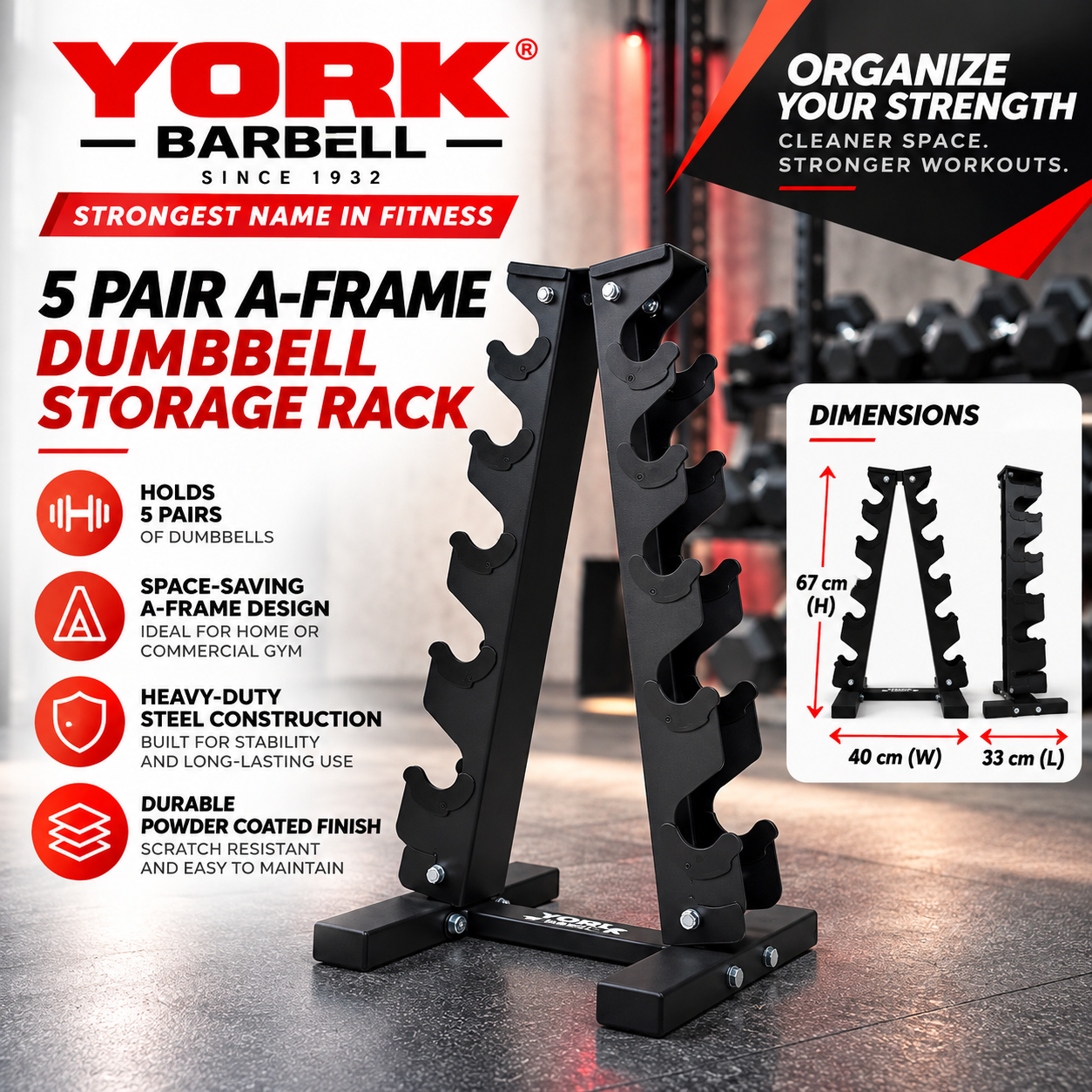 York Barbell 5-Pair A-Frame Dumbbell Storage Rack