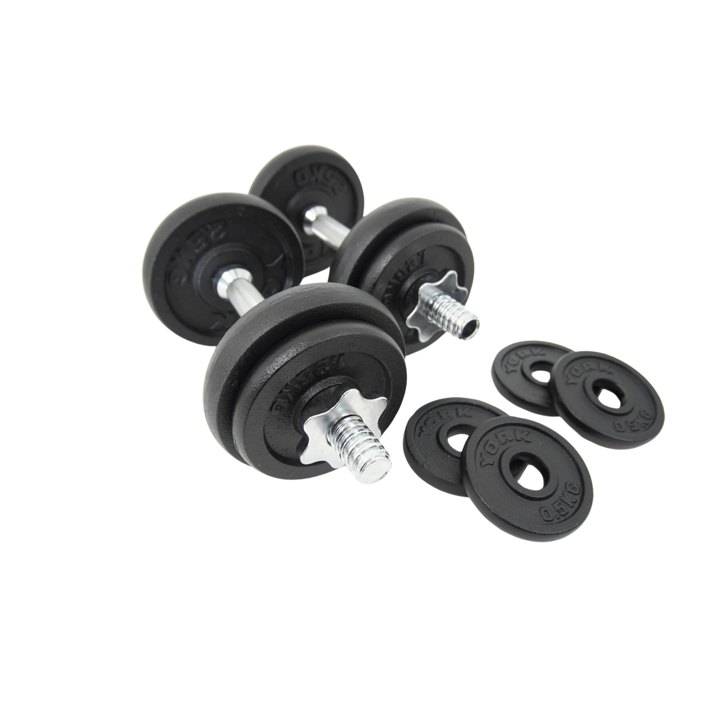 York Fitness 20 KG Black Cast Iron Dumbbell Spinlock Set (Metal collars)