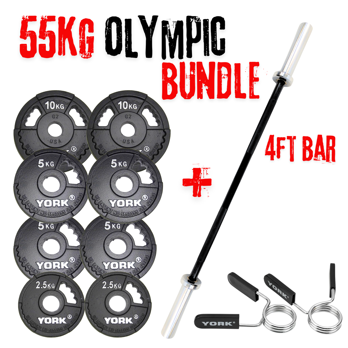 York Barbell G2 Cast Black Onyx Olympic 55kg Barbell Set