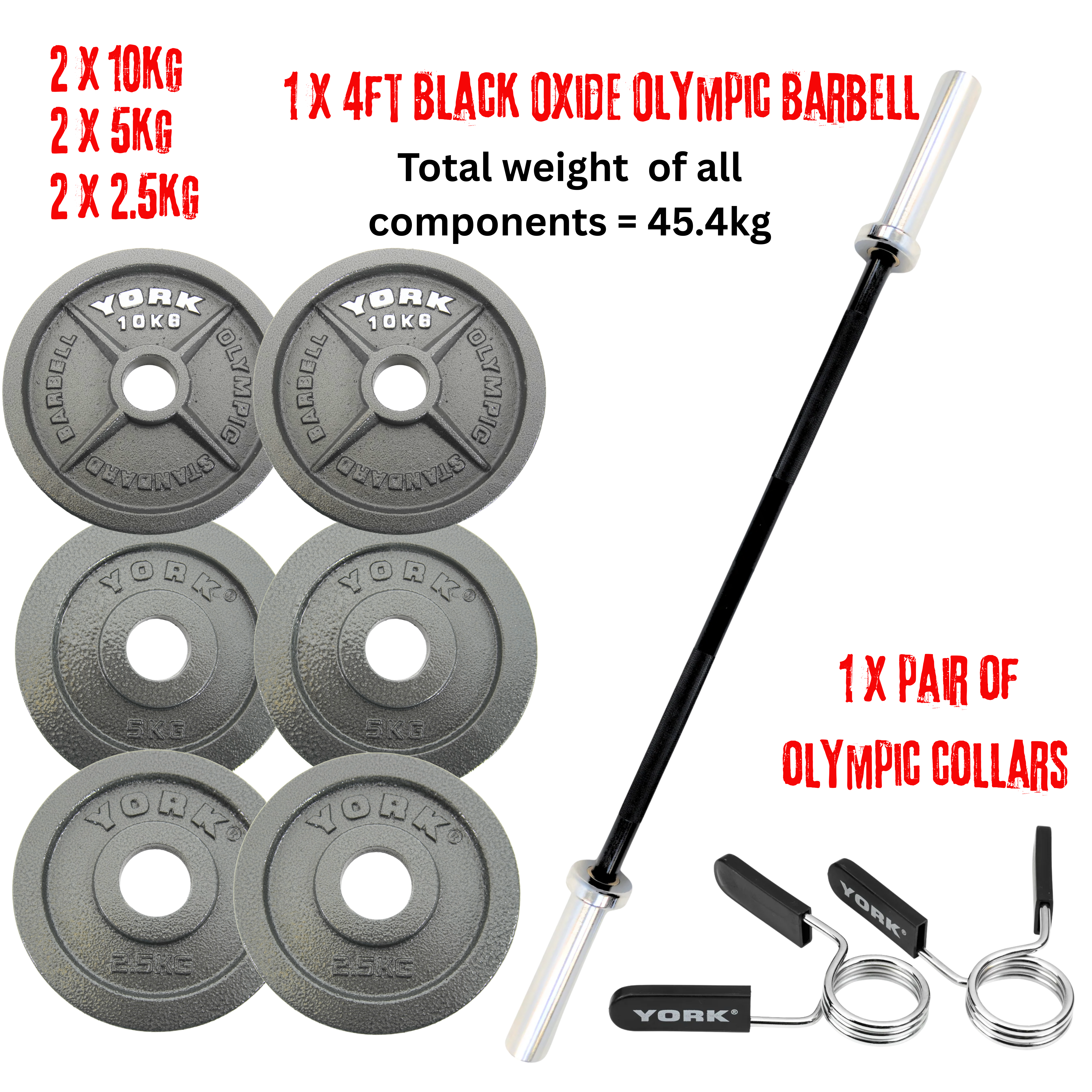 York Barbell Black Onyx Cast  Olympic 45kg Barbell Set