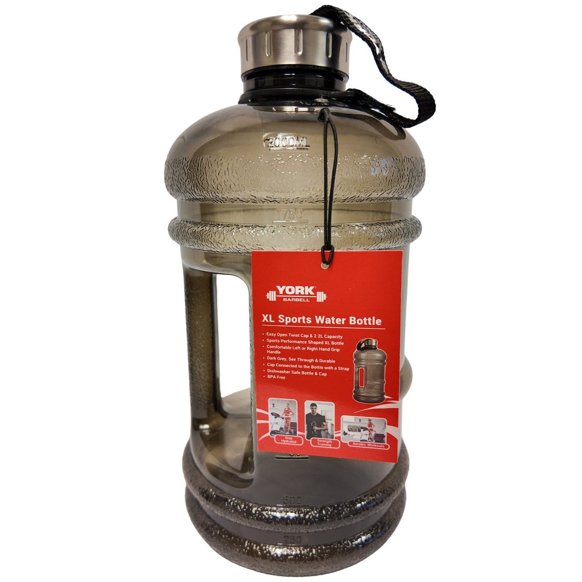 York Barbell XL Sports Water Bottle 2.2L - York Fitness