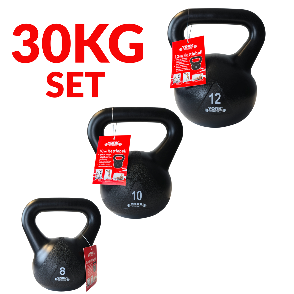 York Barbell Vinyl 30KG Kettlebell Bundle