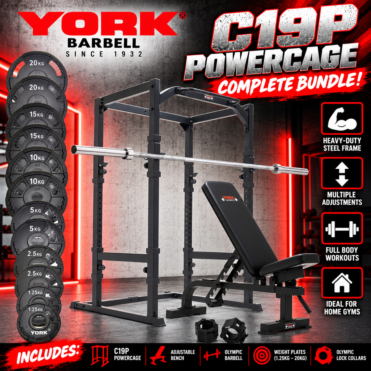 York Barbell C19P POWERCAGE - COMPLETE BUNDLE!