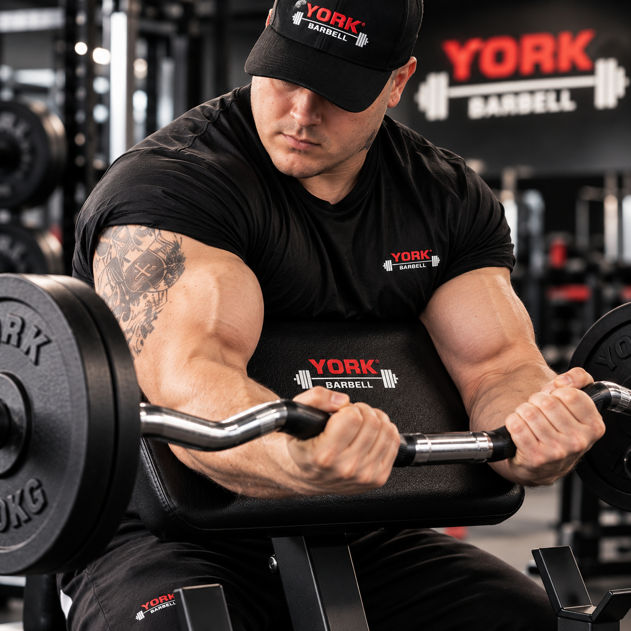 York Barbell C19CB Adjustable Seated 50kg Curl Bench Set Bundle
