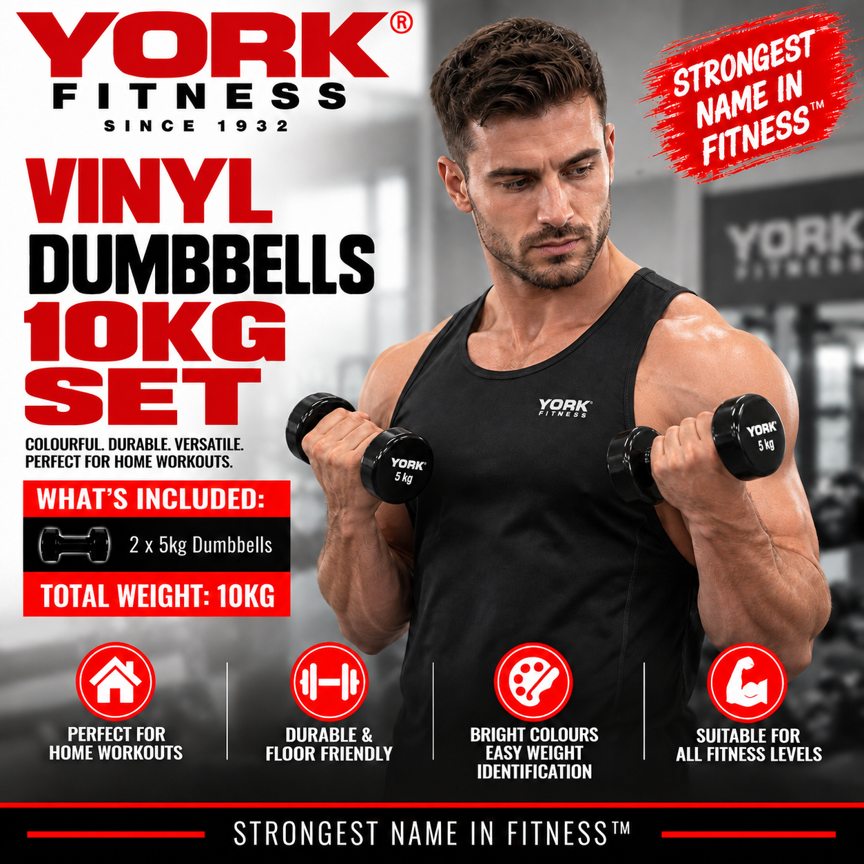 York Fitness 2x5kg Vinyl Dipped Dumbbells (Fitbells)