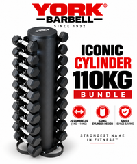 York Barbell Premium 1kg-10kg PRO hex dumbbells with Cylinder rack Bundle