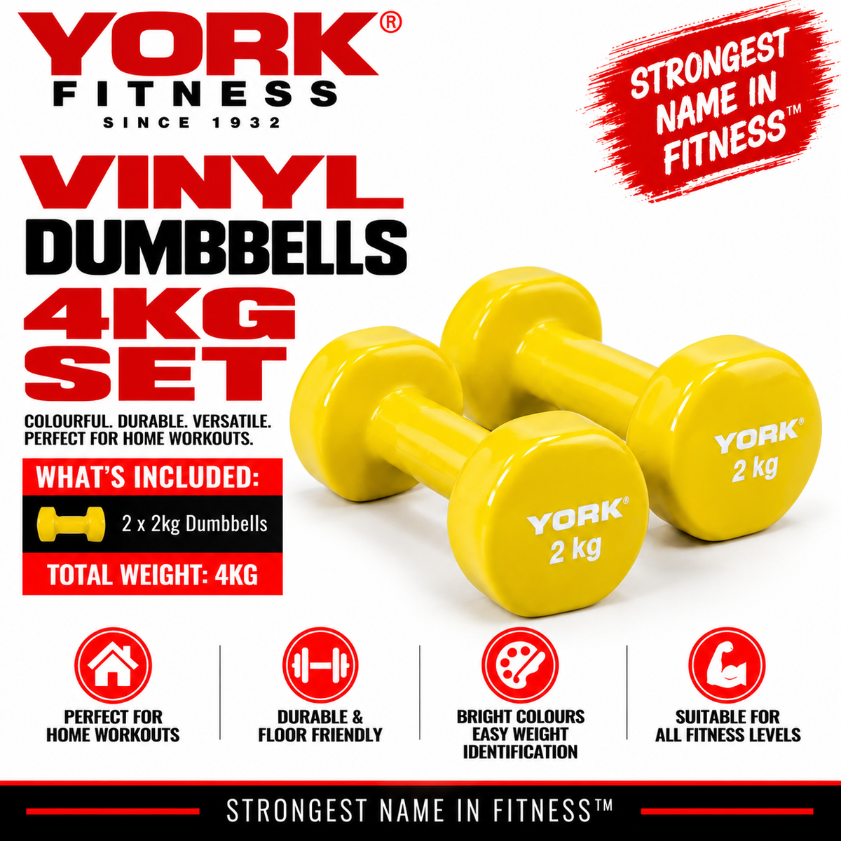 York Fitness 2x2kg Vinyl Dipped Dumbbells (Fitbells)